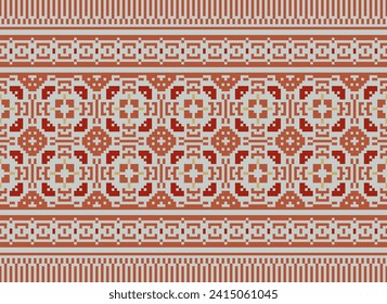 Ethnic Patterns. Geometric Ethnic Indian pattern. Cross Stitch Border. Embroidery. Native Ethnic pattern. Texture, Textile, Fabric, Clothing, Print. Pixel Horizontal Seamless Vector. 