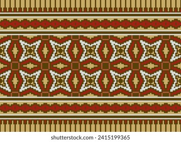 Ethnic Patterns. Geometric Ethnic Indian pattern. Cross Stitch Border. Embroidery. Native Ethnic pattern. Texture, Textile, Fabric, Clothing, Print. Pixel Horizontal Seamless Vector. 