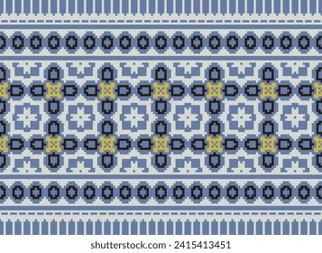 Ethnic Patterns. Geometric Ethnic Indian pattern. Cross Stitch Border. Embroidery. Native Ethnic pattern. Texture, Textile, Fabric, Clothing, Print. Pixel Horizontal Seamless Vector. 