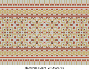 Ethnic Patterns. Geometric Ethnic Indian pattern. Cross Stitch Border. Embroidery. Native Ethnic pattern. Texture, Textile, Fabric, Clothing, Print. Pixel Horizontal Seamless Vector. 