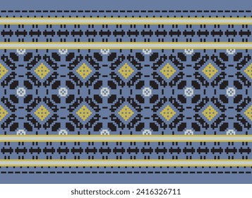 Ethnic Patterns. Geometric Ethnic Indian pattern. Cross Stitch Border. Embroidery. Native Ethnic pattern. Texture, Textile, Fabric, Clothing, Print. Pixel Horizontal Seamless Vector. 