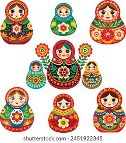 Ethnic Patterns Khokhloma in the Form of Matryoshka Dolls.