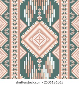 Patrones étnicos bordados de fondo sin fisuras Ikat. Arte geométrico tradicional tribal navajo de color azteca. Diseño para Fondo de pantalla, textura, textil, tela, ropa, envoltura, batik, sarong.