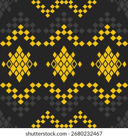 Ethnic patterns seamless design with diamond-shaped jewelry motifs in graphite gray, mustard yellow and slate gray. Industrial urban modern cool style for womens fashion, tech branding, UIUX theme 