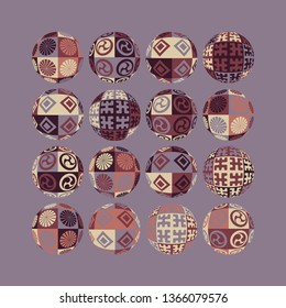 ethnic patterns spheres collection in retro purple brown shades