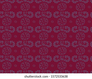 Ethnic pattern.Scandic style. Secret blue signs in purple base
