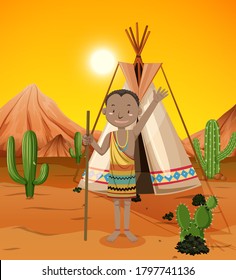 Ethnic people of African tribes in traditional clothing in nature background illustration