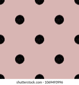 Ethnic pink and black polka dot seamless pattern. Boho nude circle abstract repeat textile. Folk romantic wallpaper.