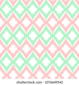Ethnic pink, green and white zig zag seamless pattern. Boho nude abstract geometric repeat textile print, romantic background. Folk fashion spring strip wallpaper.