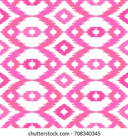 Ethnic pink seamless pattern. Boho abstract textile print. Romantic wallpaper on white background.