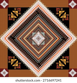 Patrón de arte de píxeles étnicos inspirado en ikat tradicional y textiles de alfombras tribales. Este diseño geométrico presenta Formas simétricas de diamantes, detalles de estilo tejido y tonos cálidos y terrosos, creando un aspecto étnico artesanal. Ideal para estampado de telas, alfombras, alfombras, decoración del hogar, Fondo de pantalla, interiores boho, textiles de moda y proyectos de diseño culturales o de inspiración popular. Adecuado para uso digital e impreso.