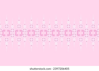 Ethnic pixel embroidery pattern geometric pink love background pink gradient flower vector illustration White is used for digital printed carpets, fabrics, pillows, blankets, backgrounds.