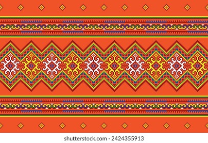 Ethnic pixel pattern Cross Stitch. Geometric fabric patterns. Ethnic pattern,Abstract,vector,illustration.Design for  Saree,Patola,Sari,Dupatta,Plaid,Ikat,texture,clothing,wrapping,decoration,carpet.