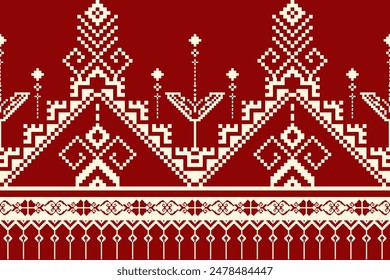 Ethnic pixel pattern traditional design pattern Presenting ethnic art fabrics, beliefs and characteristics of local fabrics. and flowers used to weave carpets and batik cloth