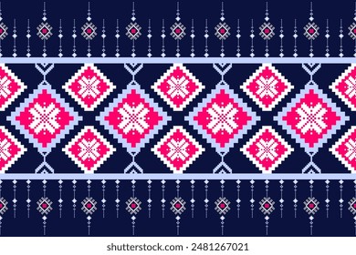 Ethnic pixel pattern traditional design pattern Presenting ethnic art fabrics, beliefs and characteristics of local fabrics. and flowers used to weave carpets and batik cloth.