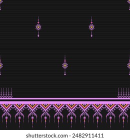 Ethnic pixel pattern traditional design pattern Presenting ethnic art fabrics, beliefs and characteristics of local fabrics. and flowers used to weave carpets and batik cloth.