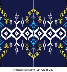Ethnic pixel pattern traditional design pattern Presenting ethnic art fabrics, beliefs and characteristics of local fabrics. and flowers used to weave carpets and batik cloth, Geometric Ethnic pattern