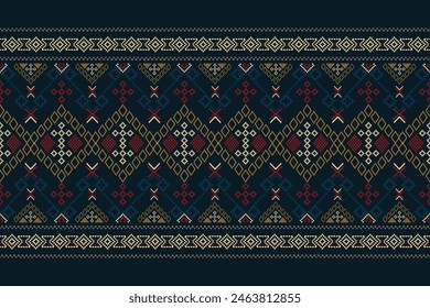 El diseño de arte de patrones de píxeles étnicos geométrico de tela de batik azteca tejiendo tela de fondo hecho a mano. y punto de cruz ropa india textiles sin fisuras