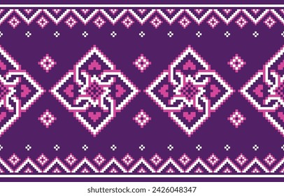 Ethnic pixel patterns fabric pattern art design by geometric aztec batik fabric knitting cloth handmade background