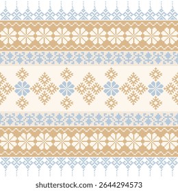 Ethnic Pixelated Geometric Border Design for Textiles