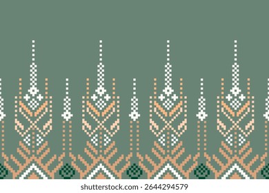 Ethnic Pixelated Geometric Border Design for Textiles