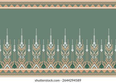 Ethnic Pixelated Geometric Border Design for Textiles
