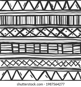 Patrón étnico de línea clara en tono blanco y negro