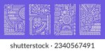 Ethnic posters set. Ancient Aztec tribal cards, interior wall arts with Navajo symbols. Mexican ornaments, patterns, vertical decorations with shapes, lines, elements. Drawn vector illustrations
