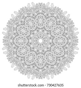 Ethnic Print. Adult Coloring Page. Mandala Pattern for Coloring and Meditation. Complicated Round Snowflake