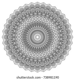 Ethnic Print. Adult Coloring Page. Mandala Pattern for Coloring and Meditation. Complicated Round Snowflake