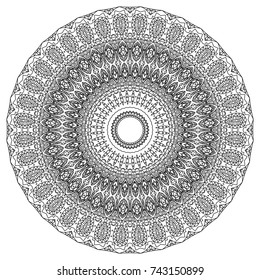 Ethnic Print. Adult Coloring Page. Mandala Pattern for Coloring and Meditation. Complicated Round Snowflake