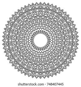 Ethnic Print. Adult Coloring Page. Mandala Pattern for Coloring and Meditation. Complicated Round Snowflake