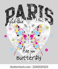 ethnic print pattern consisting of black text and colorful butterfly suitable for textile gray background
