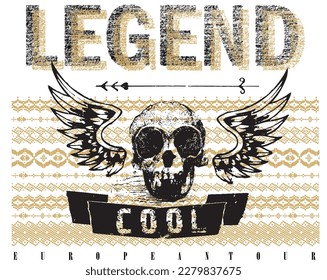 ethnic print pattern consisting of lettering and skull suitable for textile white back pattern