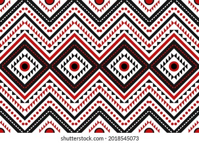 Ethnic red black Aztec pattern Geometric on the tile carpet pillow case, Tribal vector ornament. Seamless African Moroccan native fabric textile.