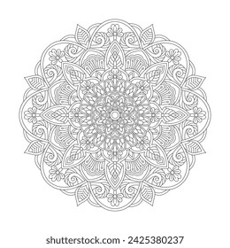 Relajación étnica Mandala para colorear libro página para el interior del libro kdp. Pétalos pacíficos, Habilidad para relajarse, Experiencias cerebrales, Paraíso armonioso, Retratos pacíficos, Belleza floreciente, diseño de mandala.