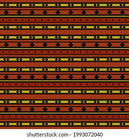 Ethnic repeated stripes pattern. Vector orange and yellow rhombuses lines ornament.