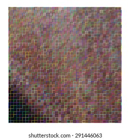 Ethnic retro abstract pattern. Gold and red thread in cracks on brown wall 