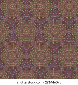 Ethnic retro abstract pattern. Gold and red thread in cracks on brown wall 