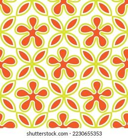 Ethnic Retro Geometric Florals Tile Style Punchy Vector Background Seamless Pattern Cute Trendy Fashion Colors Perfect for Allover Fabric Print and Wrapping Paper Neon Green Orange Tones