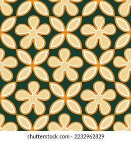 Ethnic Retro Geometric Florals Tile Style Punchy Vector Background Seamless Pattern Cute Trendy Fashion Colors Perfect for Allover Fabric Print and Wrapping Paper Dark Green Yellow Tones