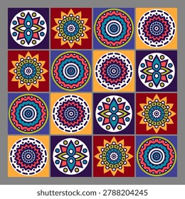 Ethnic retro tile pattern ideal for colorful textile and home decor