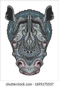 ETHNIC RHINOCEROS ORNAMENT DESIGN COLORFUL SHAPES FACE HEAD