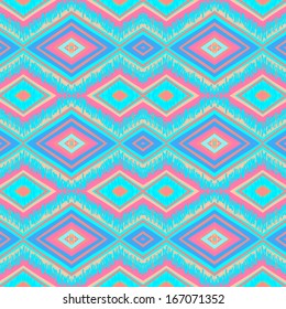 Ethnic rhombus pattern in retro colors, aztec style seamless vector background 