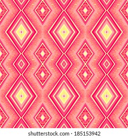 Ethnic rhombus pattern in retro colors, aztec style seamless vector background 