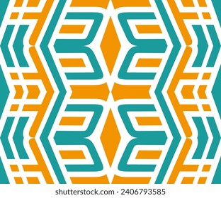 Ethnic rhombus pattern in retro colors, aztec style seamless vector. symmetric geometric ornament. Striped abstract background. Ethnic and tribal motifs. Vector illustration