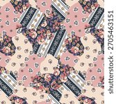 Ethnic rose floral patchwork pattern. Vintage Scarf Design