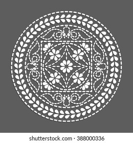 Ethnic round element. Vector flower mandala, black white illustration