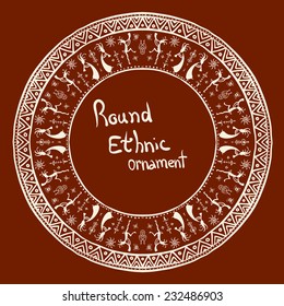 ethnic round frame with dancing musicians