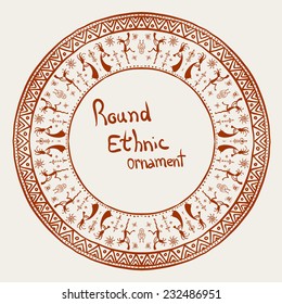 ethnic round frame with dancing musicians